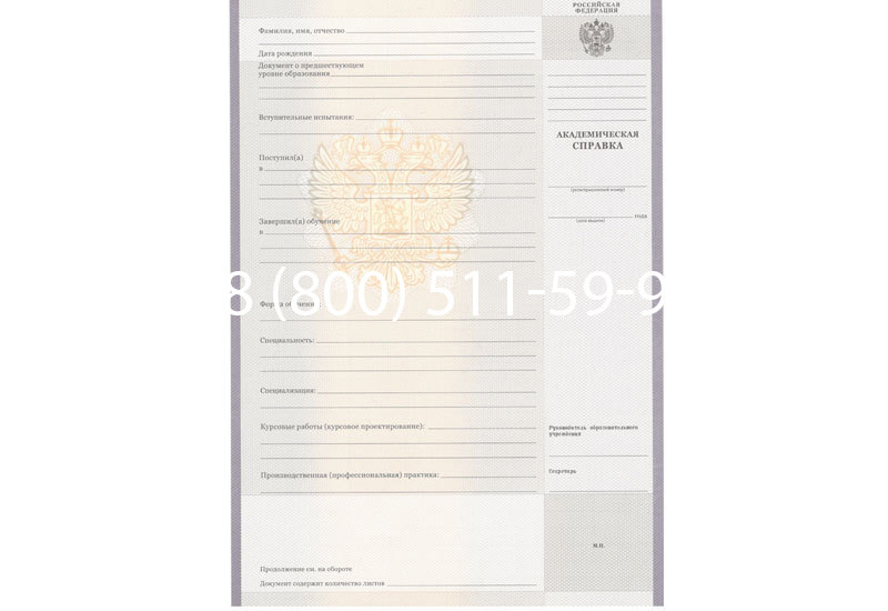 Купить Академическая справка образца 2010-2011 год для колледжа в Новосибирске