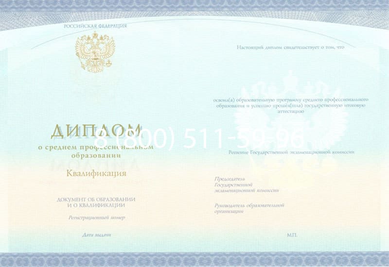 Купить Диплом о среднем образовании (Спецбланк) 2014-2026 года в Новосибирске